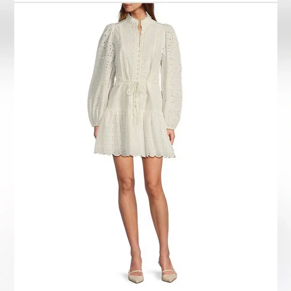NWT Antonio Melani Brynn Eyelet Mock Neck Button Front Tie Waist Dress - Picture 1 of 3
